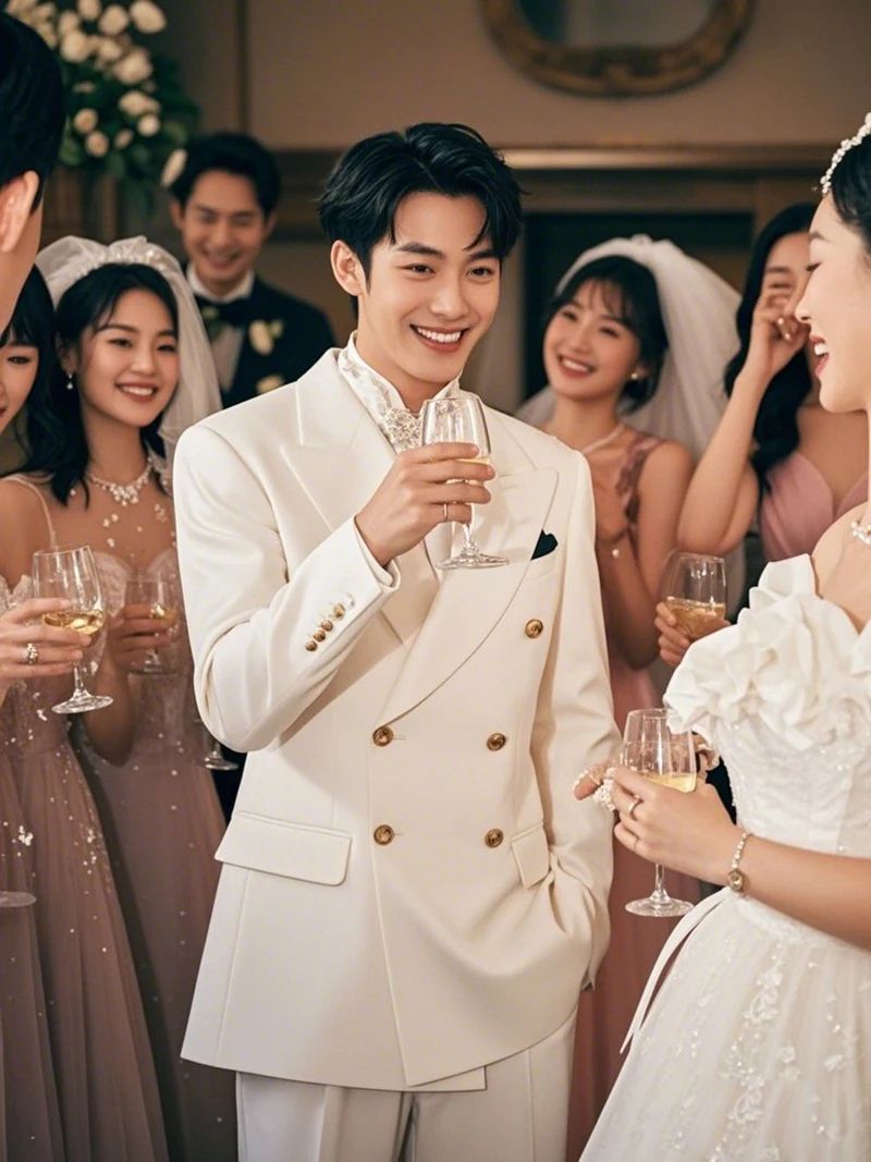 2025 Suit (Blazer+ Trousers) Men's Fashionable Gentleman Business Double-breasted British-style Banquet Host Casual Wedding Suit