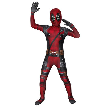 Adult Kids Deadpool Cosplay Costume Bodysuit Outfits Superhero Jumpsuit Boys Movie Character Dress Up Mask Costumes With Swords