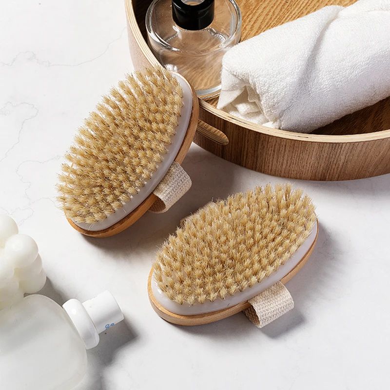 Escova de Cerdas Naturais Macia para Pele Úmida ou Seca, Escova de Massagem Corporal para SPA e Banho