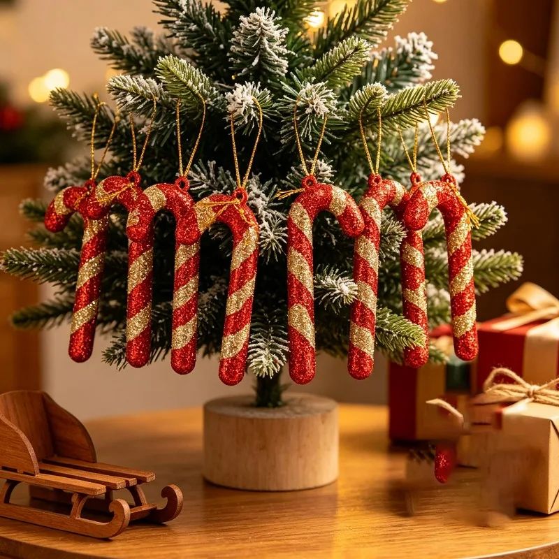 6/60Pcs Christmas Red Candy Lollipop Xmas Tree Hanging Pendant Candy Cane Ornaments Wreath Window Display Party Decor Supplies