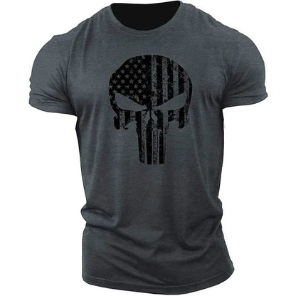 Men's 2022 Skull 3D Printing T-Shirt Men's Casual Sports T-Shirt Short Sleeve Summer New Quick Dry Tough Guy Army Green Top 6XL