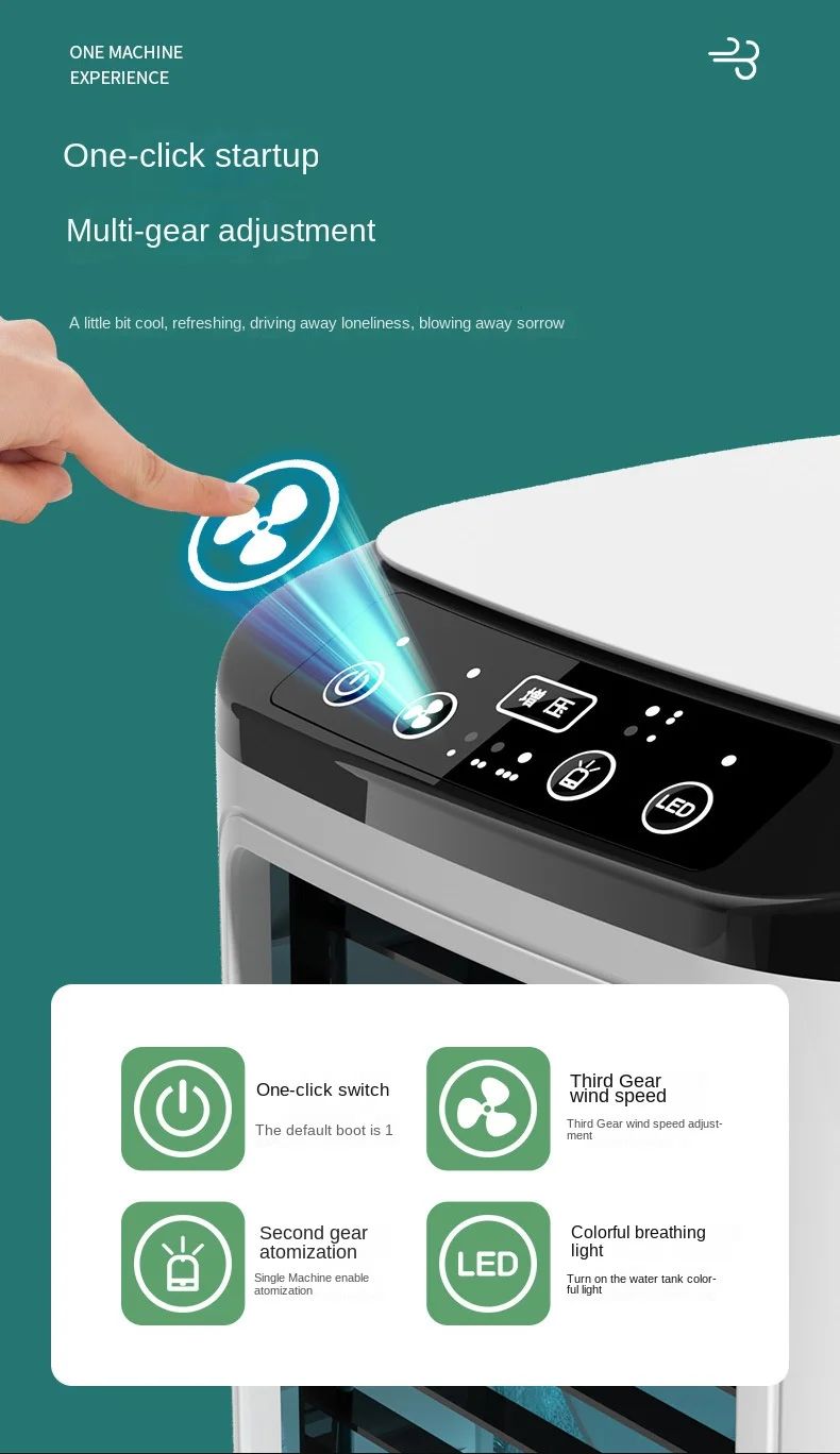 Ventilador Portátil de Mesa com Ar Condicionado Duplo Spray Atomização Ultrassônica 3 Velocidades Mudo Refrigerador de Ar Luz Noturna Ventilador Elétrico para Casa