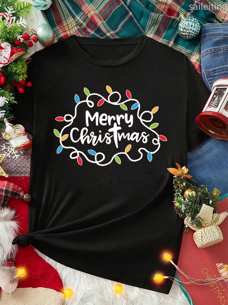Casual Christmas Santa Claus TShirt for Harajuku Short Sleeve Casual Women's T-shirt Clothing Street Tops Tees Aesthetic Clothes