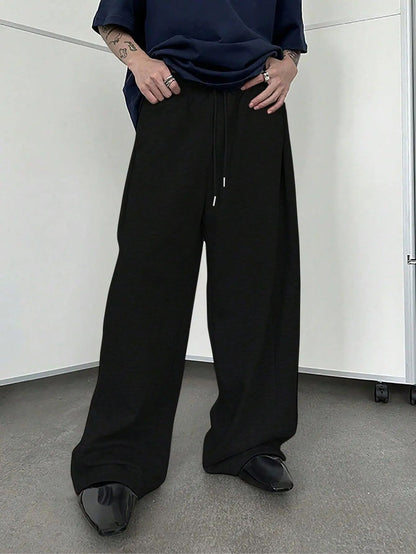 25 European and American men's waist trousers waist drawstring straight wide-leg loose trousers sports trousers pocket men pants