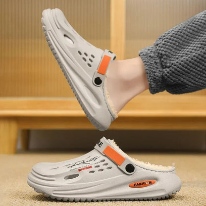 Men Cotton Slippers Winter Warm Furry Clogs Soft Indoor Bedroom Cotton Shoes EVA Fluff Slides Casual Comfortable Plush