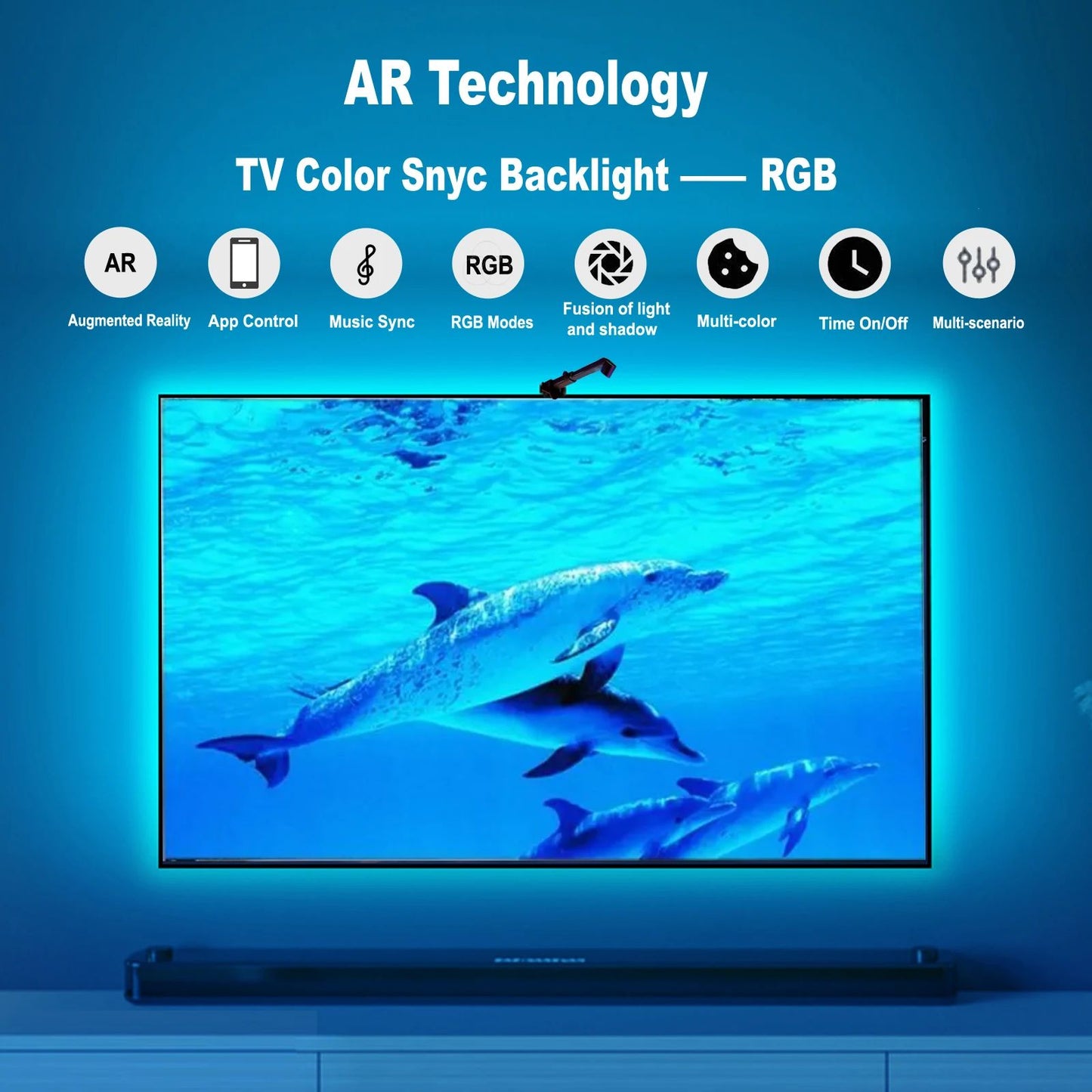 Smart TV LED Backlight with Camera for 55-75 inch Screens RGBIC LED Strip Lights Sync to Screen& Music Gaming Room Decor Light