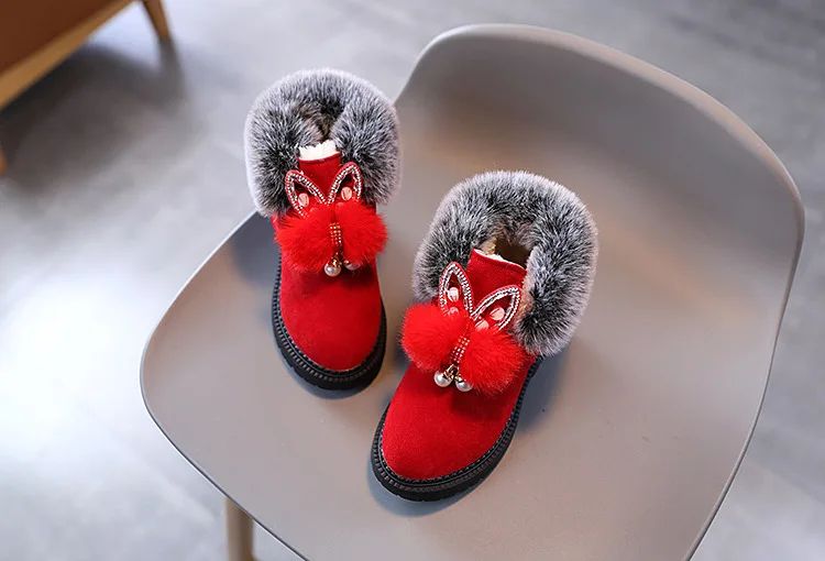 Winter Girls Boots Princess Snow Boots Leather Sport Shoes For Girl Children Warm Boots Fashion Soft Bottom Kids Sneakers