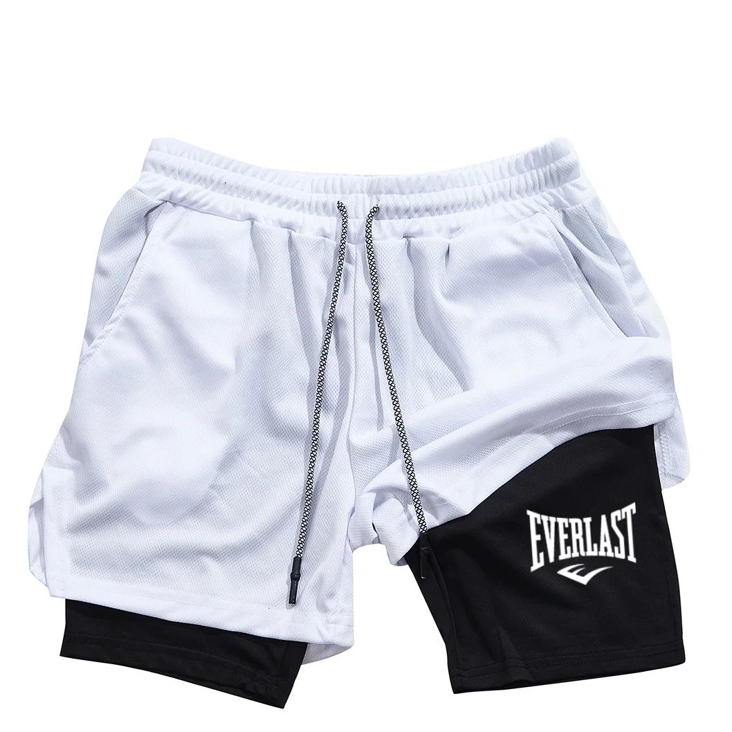 Men Compression Gym Shorts Everlast Printed Sports Pants Double Layered Quick Drying Basketball Beach Muscle Fitness PocketTowel