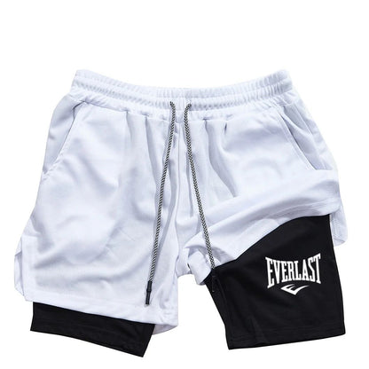 Men Compression Gym Shorts Everlast Printed Sports Pants Double Layered Quick Drying Basketball Beach Muscle Fitness PocketTowel