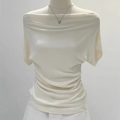 Ultra-Hand Feel Modal Cotton Short Sleeve T-Shirt Women Summer Design Slim Fit Shoulder Baring Fashionable Top