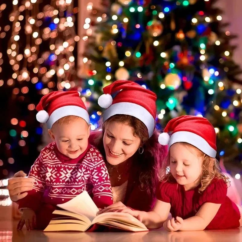 Chapéus de Natal Feliz Natal em Não-Tecido, Chapéus de Papai Noel para Adultos e Crianças, Bonés Vermelhos de Natal, Presentes de Decoração para Festa de Ano Novo Feminino e Masculino