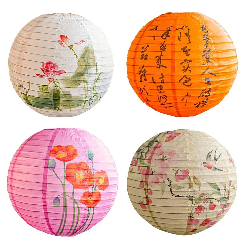 12Inch Printed Flower Round Chinese Paper Lanterns Birthday Wedding Decor Craft DIY Festival Lantern Party Supplies