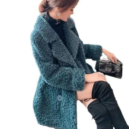 Thickened Lamb Velvet Jacket Women's Mid-Length Loose Slimming Fur Particle Velvet Coat Polyester Fiber Full Sleeve Long Coat