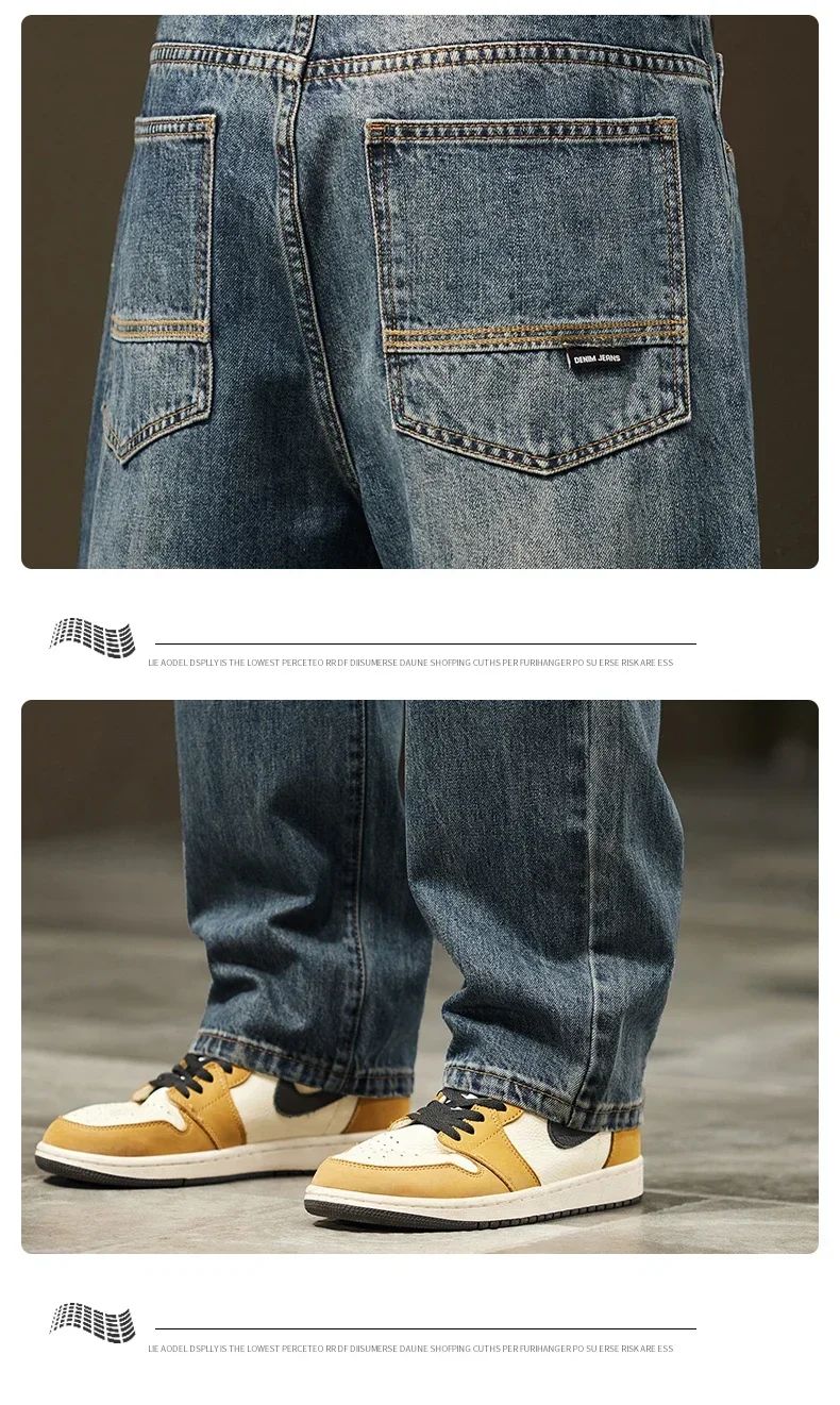 Thick Vintage Jeans Men's Winter Straight Warm Fleece Baggy Thermal Denim Trousers Fashion Korean Wide Male Plush Pants