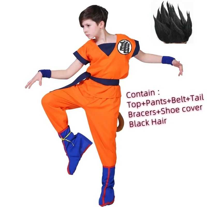 Halloween Adult Kids Son Goku Cosplay Costumes Suits Krillin Outfits Anime Party Child Costumes Tail Wrister Super Saiyan Wig