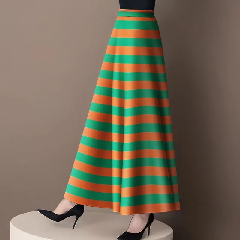 Retro Style Skirt Versatile Over-knee Skirt to Make You Look Slim Mid-length A-line Women's Big Hem Skirt