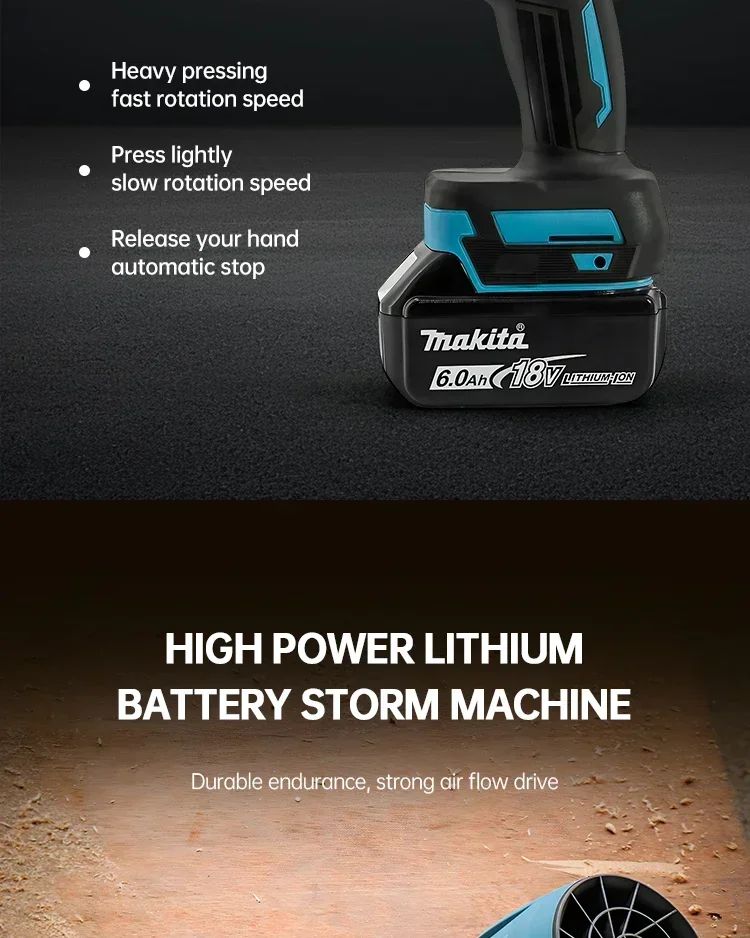 Soprador Violento Turbo Jet Fan Makita 30000RPM 18V, Limpador de Ar Elétrico, Ferramenta de Limpeza Automotiva Recarregável com Velocidade de Vento Turbo