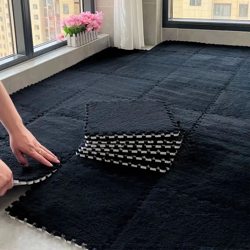 12Pcs Foam Puzzle Floor Mat Mat Interlocking Fluffy Playmat Plush Area Mat for Home Game Room Bedroom Decoration 30*30*1CM
