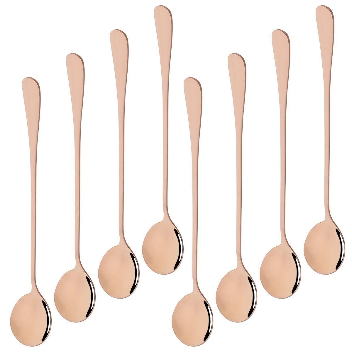 Conjunto de 8 Colheres de Sobremesa Brilhantes Aço Inoxidável Colher de Cabo Longo Adequada para Mexer Chá com Leite Suco Milk-shakes Sorvete Café