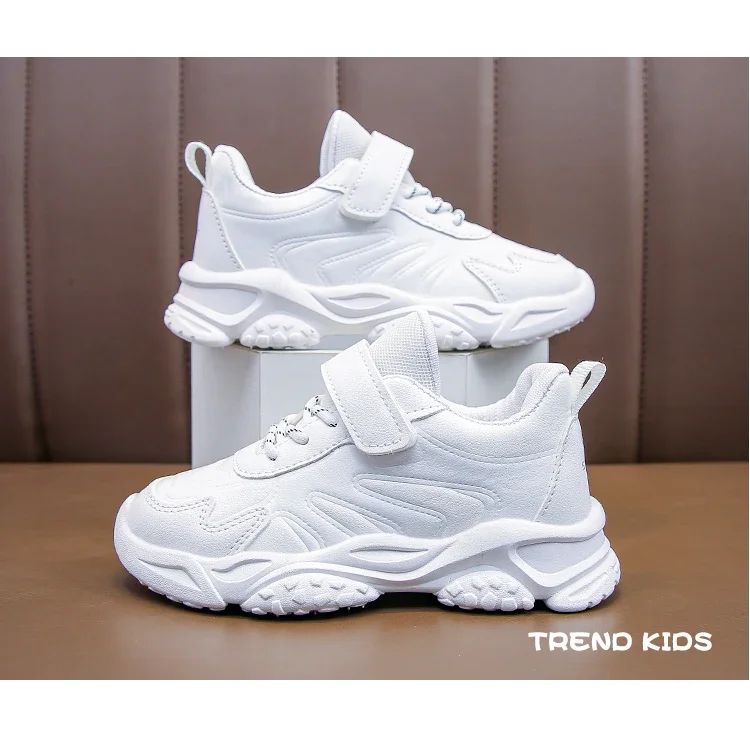 Children White Running Shoes Kids Fashion Sneakers PU Soft Breatheable Comfortable Boys Girls School Sports Shoes Size 26-37