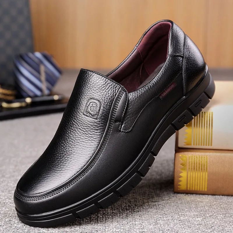 Men Genuine Leather Businenss Loafers Handmade Shoes Non-slip Man Flat Driving Walking Man Soft Luxury Dad Dress Office Shoes