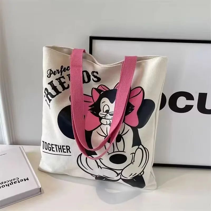 Mickey and Minnie Cartoon Creative Printed Pattern Handbag Large Capacity Fashion Canvas Shoulder Bag Female Mommy Bag