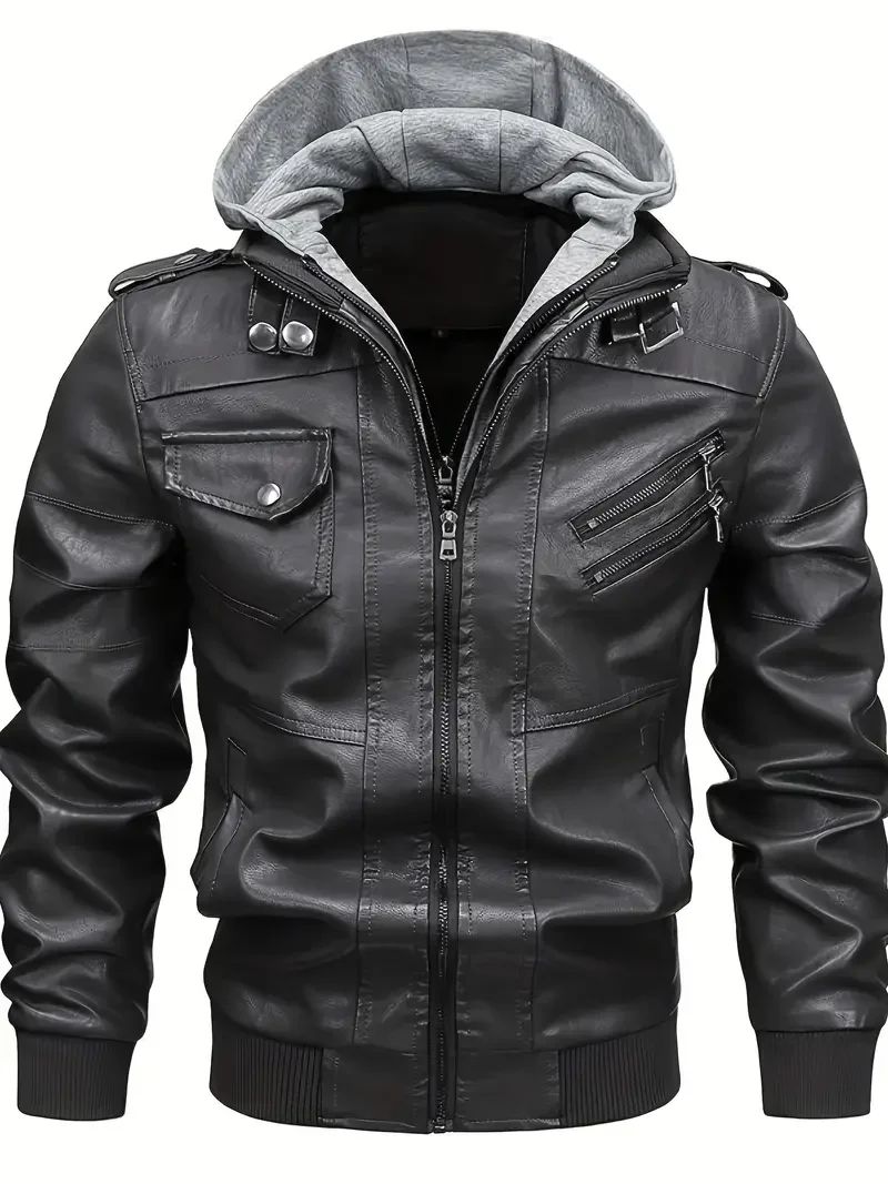 New Fake Two Pieces Motorcycle Leather Jackets Man Casual Fashion Motorcycle Coat Slim PU Lapel Jackets Autumn Leather Coat Male