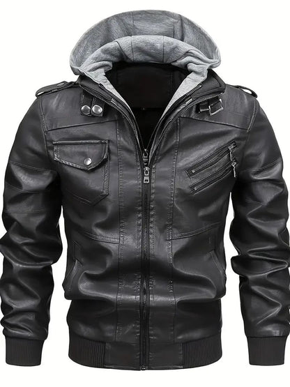 New Fake Two Pieces Motorcycle Leather Jackets Man Casual Fashion Motorcycle Coat Slim PU Lapel Jackets Autumn Leather Coat Male