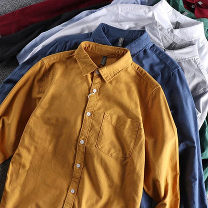 Basic Minimalist Men Shirt Jacket Pure Cotton Washed Oxford Military Light Casual Work Safari Style Shirts Mens Tops Shirt