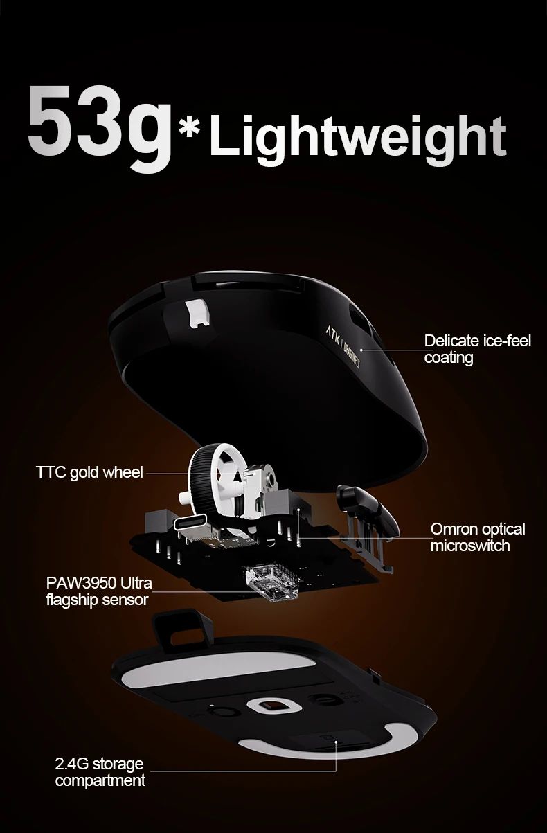 ATK Dragonfly A9 Ultra/A9 Plus Gaming Mouse Dual 8K Polling Tri Mode PAW3395/3950 Sensor Ergonomic  Esport PC Peripheral