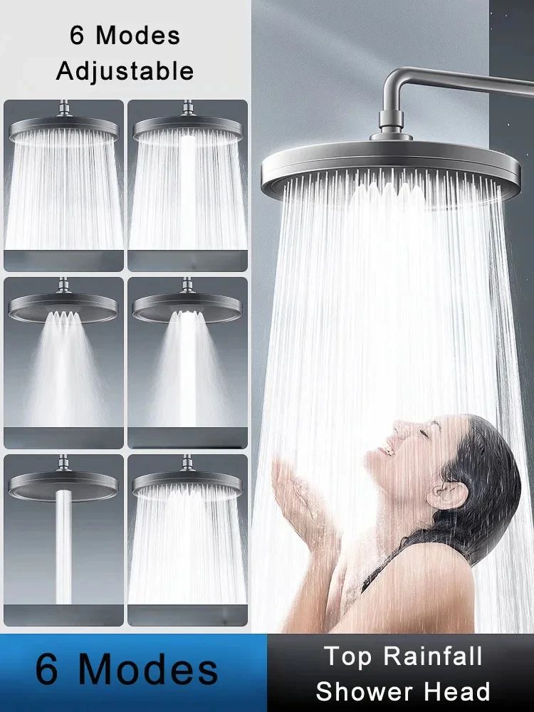Nova Ducha de Grande Painel de 230mm, 6 Modos, Supercarga, Tipo Chuva, Alta Pressão, Torneira de Chuveiro Superior, Acessórios para Banheiro