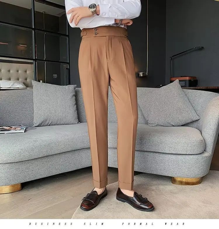 Calça Masculina Nadir Coffee Color Clássica Estilosa Paris Botão Prega Única Emagrece Suaviza Sua Silhueta Calça Social Casual
