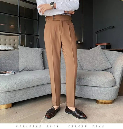 Calça Masculina Nadir Coffee Color Clássica Estilosa Paris Botão Prega Única Emagrece Suaviza Sua Silhueta Calça Social Casual