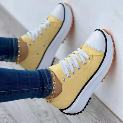 Speedy 2023Classic White Canvas Shoes Women Sneakers Solid Lace-Up Casual Platform Shoes for Women