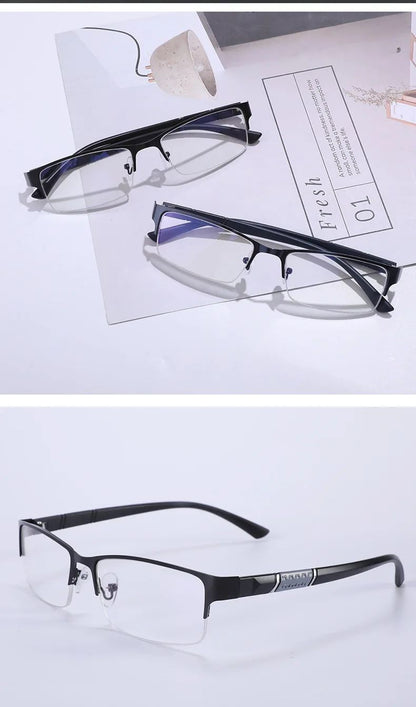 Óculos de Leitura Masculino Feminino de Alta Qualidade Meio Aro Dioptria Óculos de Grau Negócios Masculino Presbiopia Lentes De Leitura Mujer