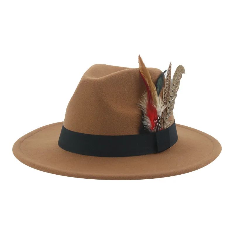 Chapéu Fedora Inverno Feminino Chapéus Masculinos Chapéu de Feltro Pena Luxo Moda Casual Decoração Casamento Homens Mulheres Fedora Chapeau Femme Touca