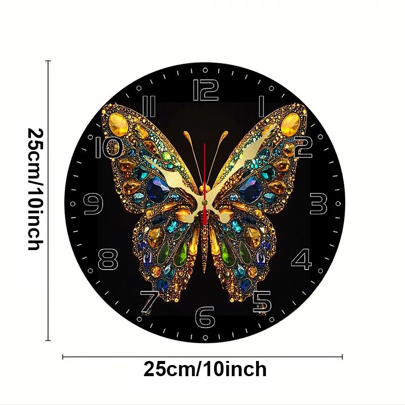 Shiny Butterfly Wooden Round Silent Hanging Wall Clock, Suitable For Living Room, Office, Study Room, Bedroom, Home Decoration