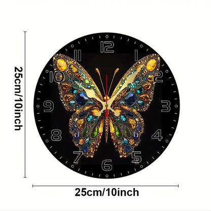 Shiny Butterfly Wooden Round Silent Hanging Wall Clock, Suitable For Living Room, Office, Study Room, Bedroom, Home Decoration