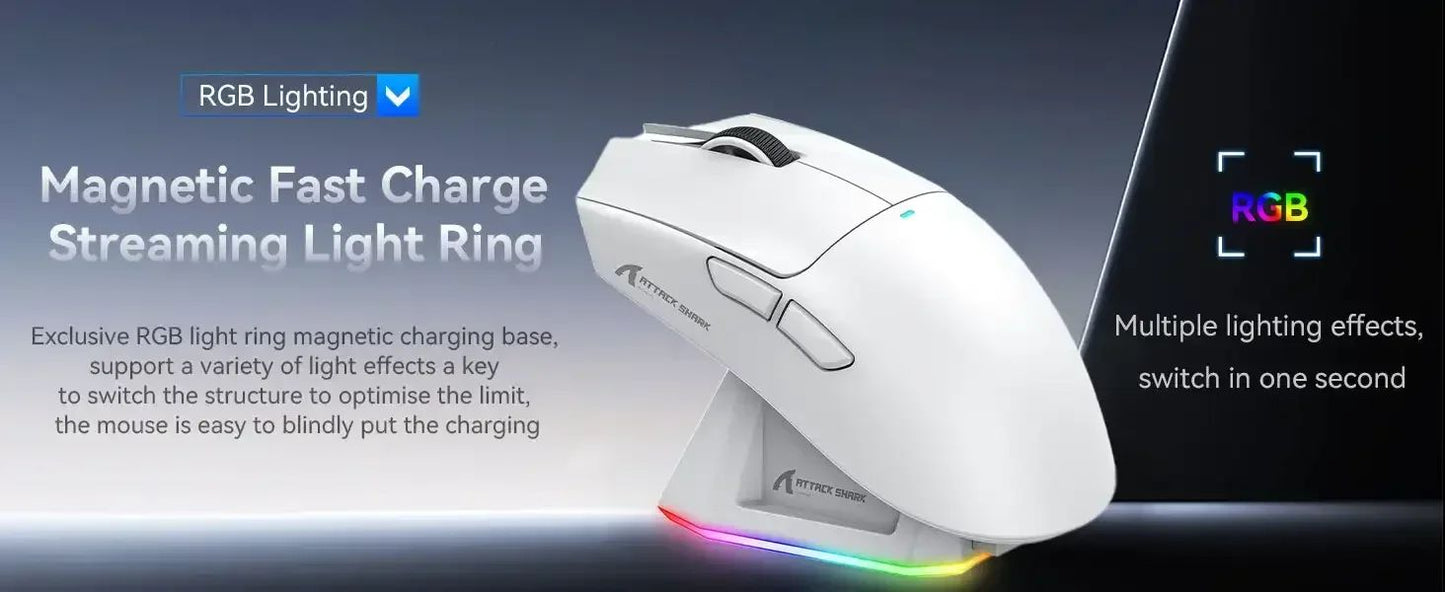 Mouse Gamer Sem Fio ATTACK SHARK X11 Base de Carregamento Sensor Gamer PixArt PAW3311 BT/2.4G Sem Fio/Com Fio Presente Adesivo Antiderrapante