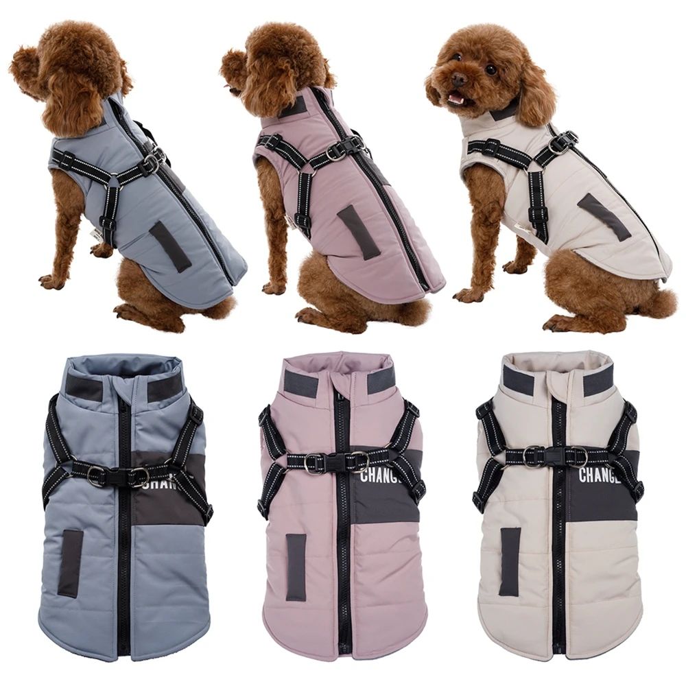 Casaco Quebra-Vento para Cães com Colete e Dois Anéis em D Jaqueta para Cães Casaco com Capuz Quente Roupa Quente para Cães