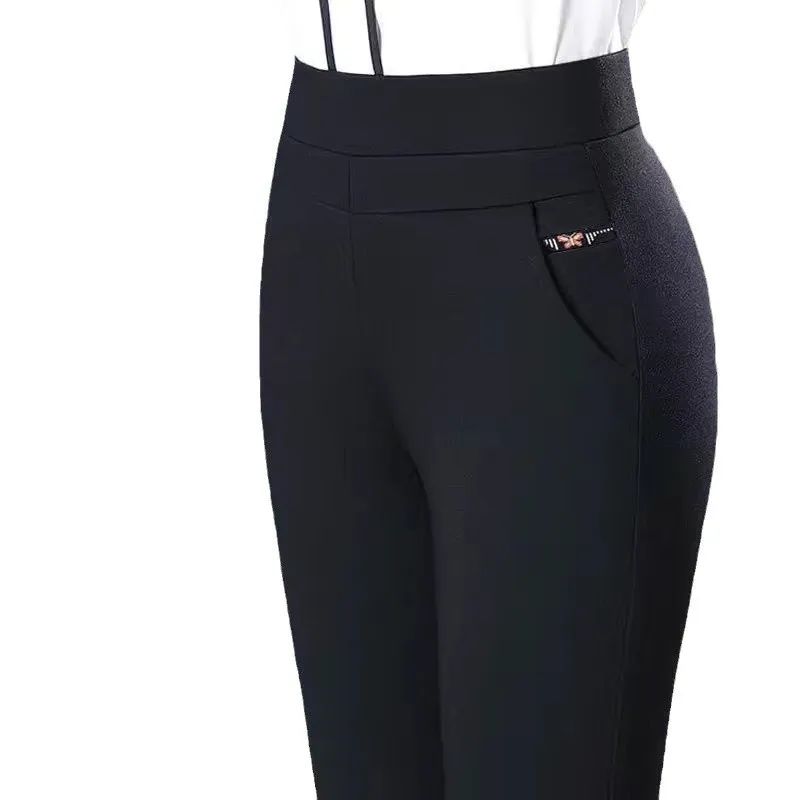 High Waist Thickened Fleece Elastic Straight Leg Pants plus Size Slimming Mom Jeans for Older Women Autumn Winter Trousers