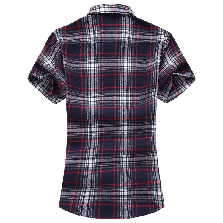 2025 new red summer men's shirts short-sleeved plaid fat big yards youth casual shirt.