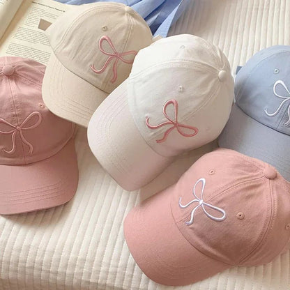 Fashion Sweet Bowknot Embroidery Baseball Hat For Women Solid Color Girl Peaked Cap Outdoor Soft Cotton Snapback Sun Visors Hat
