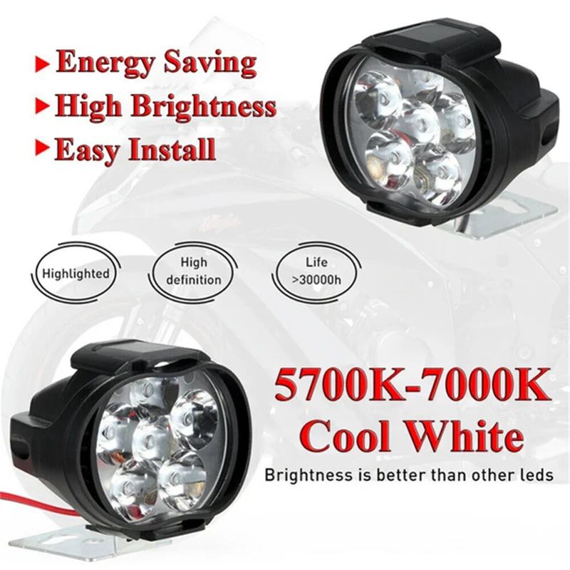 6 LED Motorcycle Auxiliary Headlight Spotlights Work Light High Brightness Waterproof Scooters Autocycle Car Headlight Bulbs