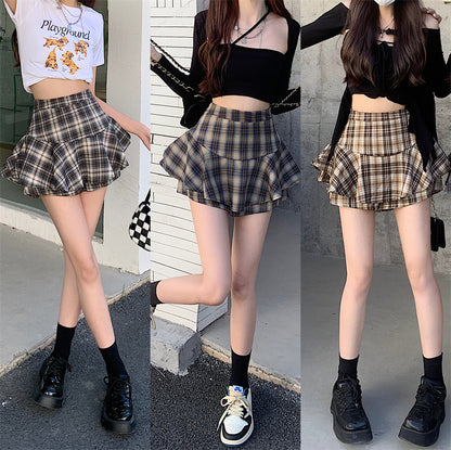 Tiered Mini Skirt Y2K High Waist Tartan Ruffled Plaid Skirt Skort Women Aesthetic Outfit