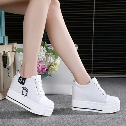 11cm New Brand Hidden Heel Platform Sneakers Women's Breathable Wedge Canvas Shoes Woman Casual Ladies Boots Zapatos De Mujer
