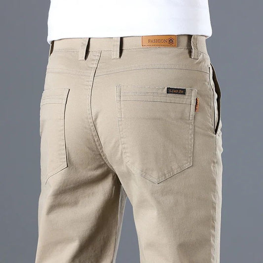 2024 Men's High Quality Pure Cotton Classic Solid Color Casual Pants Business Stretch Cotton Slim Straight Brand Trousers Male
