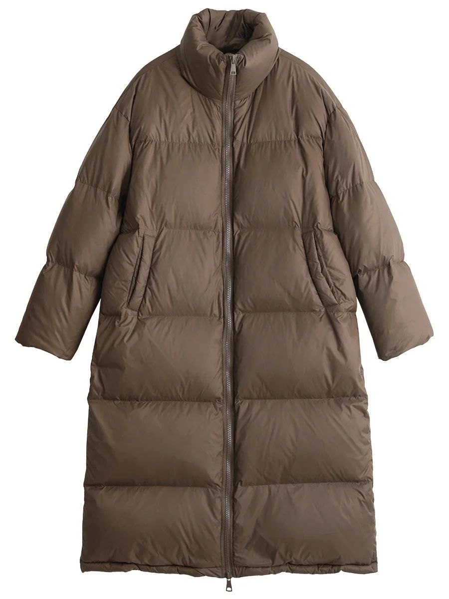 CHIC VEN Women Down Coats Loose Thick Stand-up Collar New Long Thick Down Jacket 80 White Duck Down Female Outerwear Winter 2024