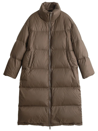 CHIC VEN Women Down Coats Loose Thick Stand-up Collar New Long Thick Down Jacket 80 White Duck Down Female Outerwear Winter 2024
