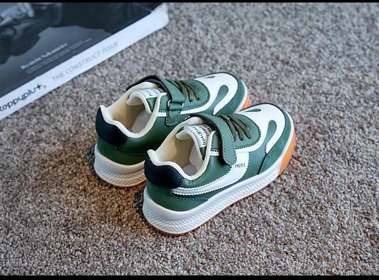 Children's Spring New Leather Upper Sneakers Middle Large Children's Casual Shoes Boys and Girls Soft Sole Students Tennis Shoes